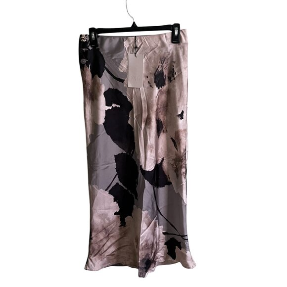 Zara Satin Effect Print Midi Skirt Gray Tan Size Small NWT High-Waisted - Picture 3 of 8